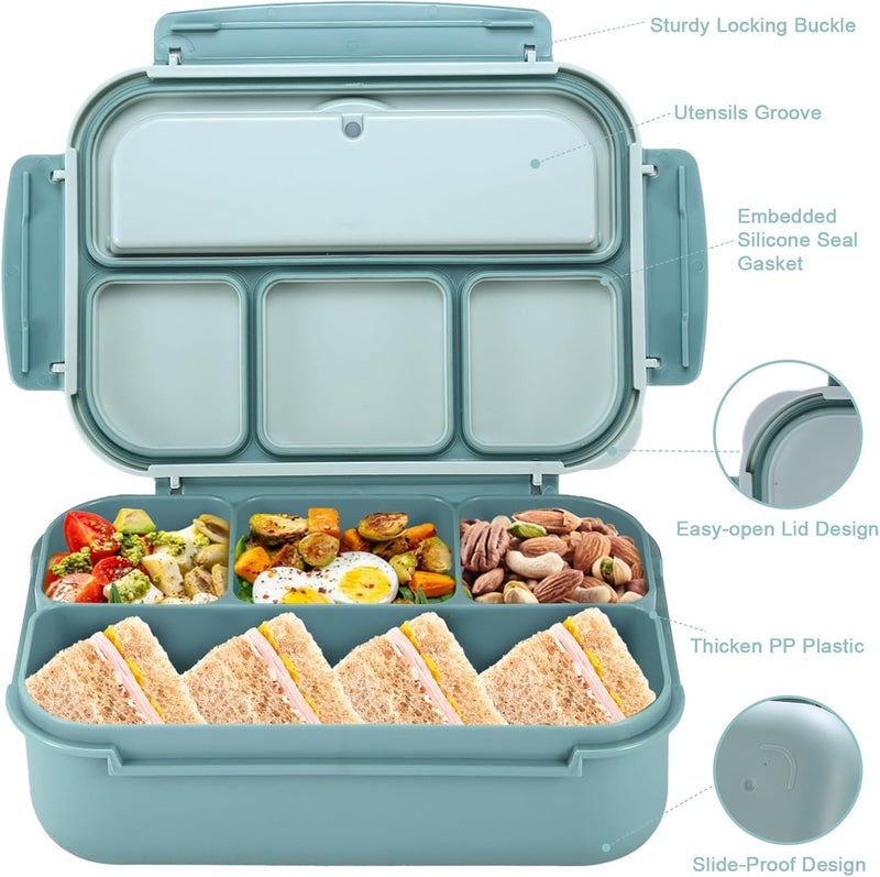 shell and turtle Bento Box Adult Lunch Box, Lunch Containers for Kids Girls Boys with 4 Compartments, Lunchable Food Container with Utensils, Sauce Jar, Muffin Liners, 40 Oz/5 Cup, Light Teal - Image 3
